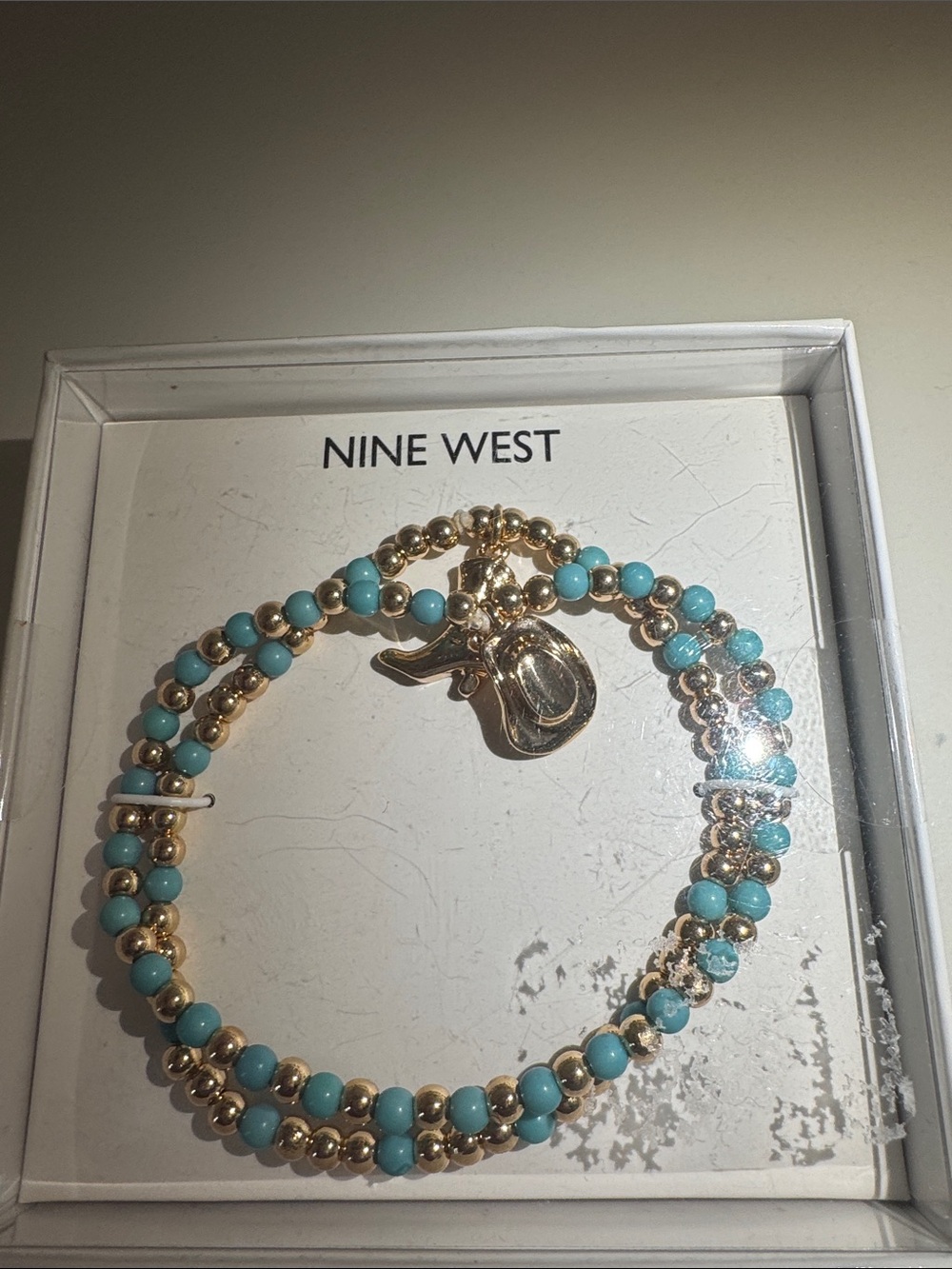 Nine West Gold and Turquoise Charm Wrap Bracelet